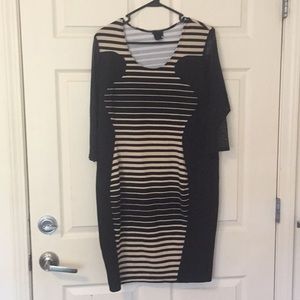 Mesh Sleeve Body-con Black and Tan Dress